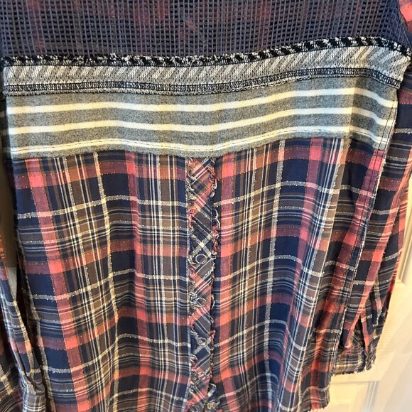 Free People We The Free Paneled Pink & Blue Plaid Shirt Size Medium - Picture 10 of 11